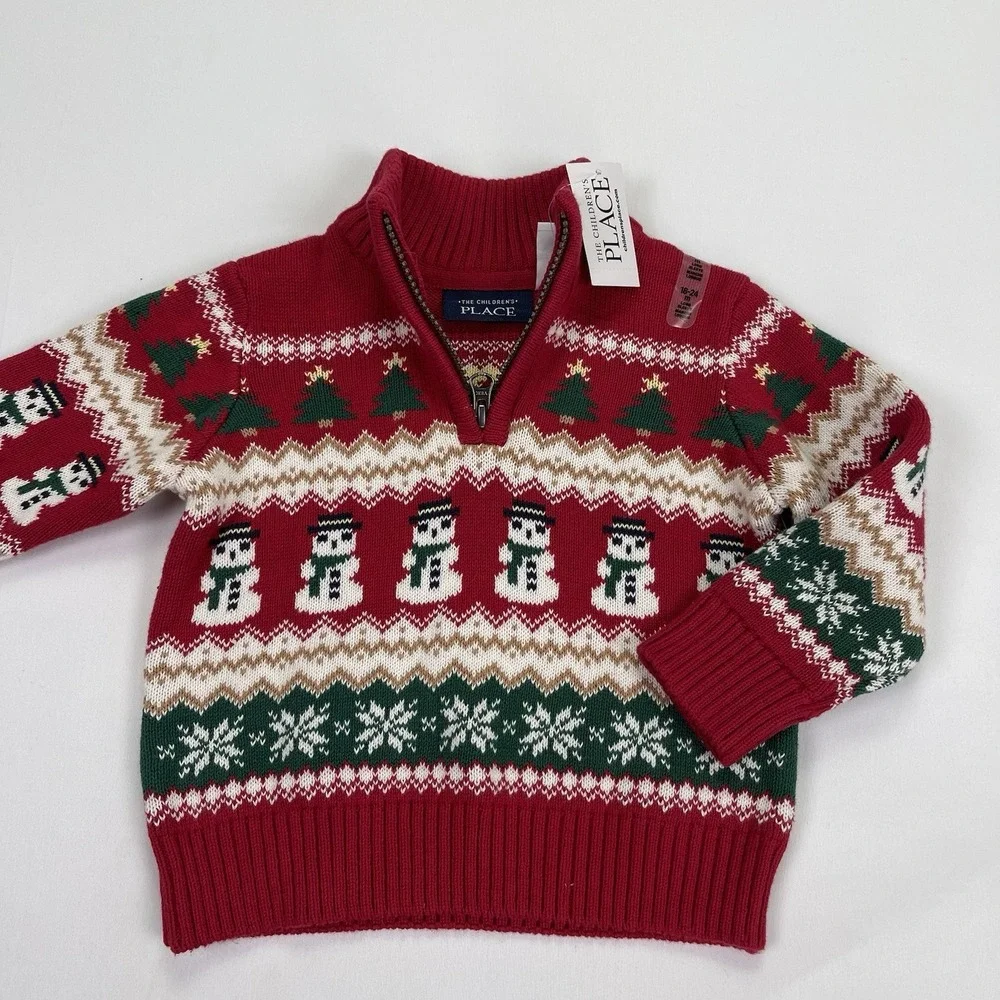 The Children's Place Christmas Half Zip Sweater Kids Toddler 18-24 M Festive NWT